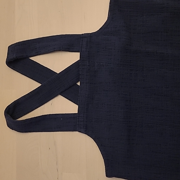 EUC Madewell Navy Apron Top with Criss Cross Straps and Button Details - Picture 3 of 9